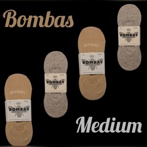 Bombas 4 Pair No Show Socks BNWT Beige & Gray Medium Lightweight